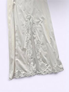 Vintage Wonder Maid Maxi Half Slip Lace Trim Deep Slit Sheer Nylon XS S White